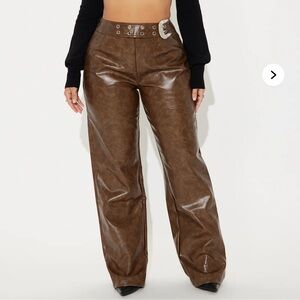 Brown Faux Leather High-Waisted Pants